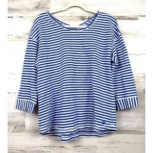 T by Talbots Womens XL Blue White Stripe Crisscross 3/4 Sleeve Tee Casual